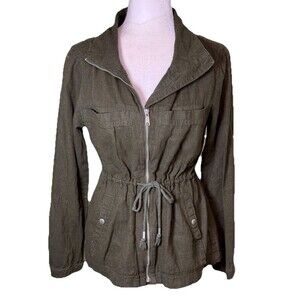 Women’s Dark Green Military Chic Utility Jacket Cinch Waist Pockets Safari Small